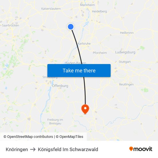 Knöringen to Königsfeld Im Schwarzwald map