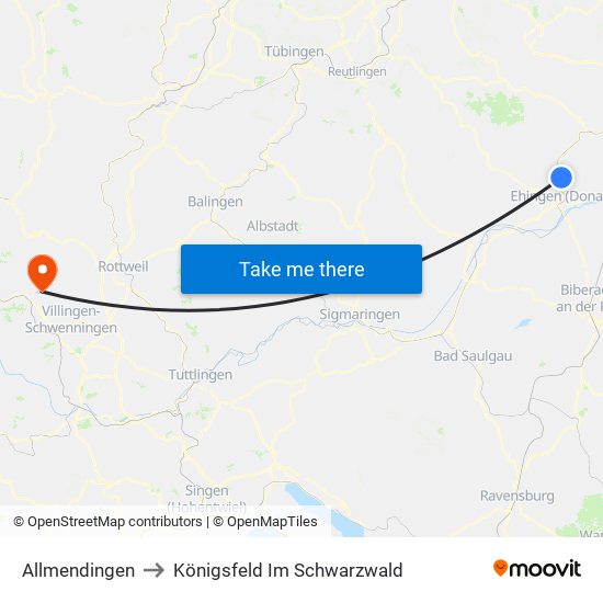 Allmendingen to Königsfeld Im Schwarzwald map