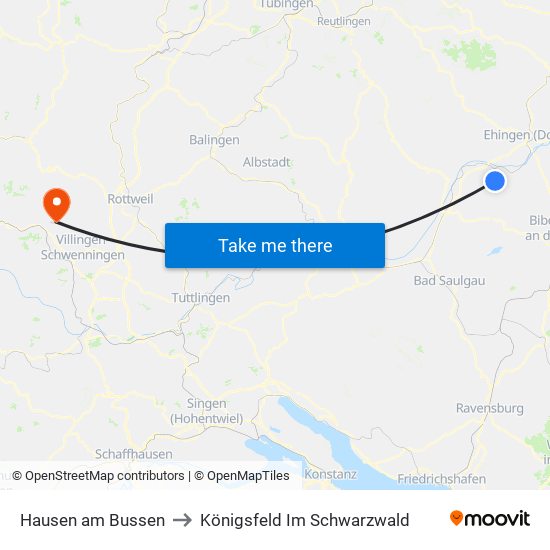 Hausen am Bussen to Königsfeld Im Schwarzwald map