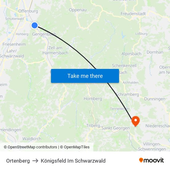 Ortenberg to Königsfeld Im Schwarzwald map