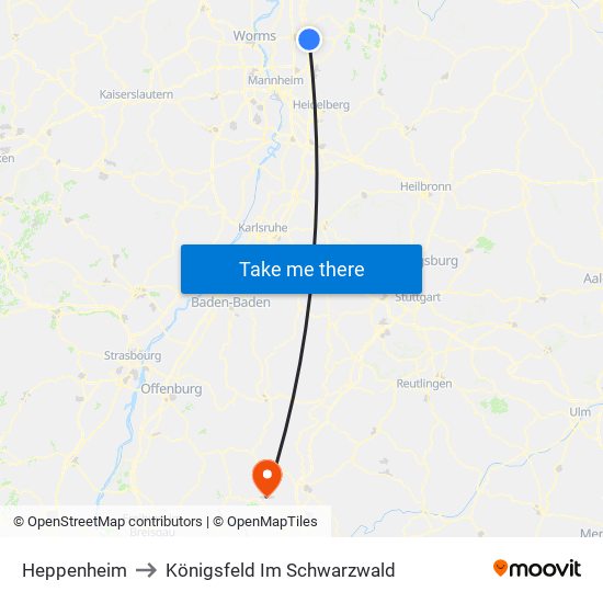 Heppenheim to Königsfeld Im Schwarzwald map