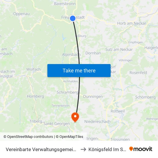 Vereinbarte Verwaltungsgemeinschaft Freudenstadt to Königsfeld Im Schwarzwald map