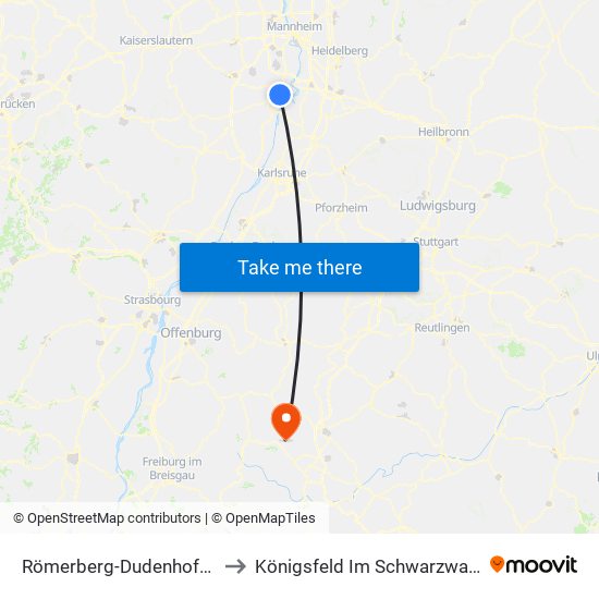 Römerberg-Dudenhofen to Königsfeld Im Schwarzwald map