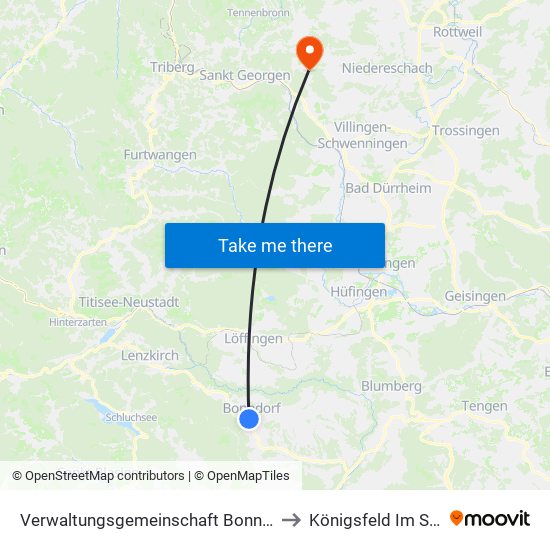 Verwaltungsgemeinschaft Bonndorf Im Schwarzwald to Königsfeld Im Schwarzwald map