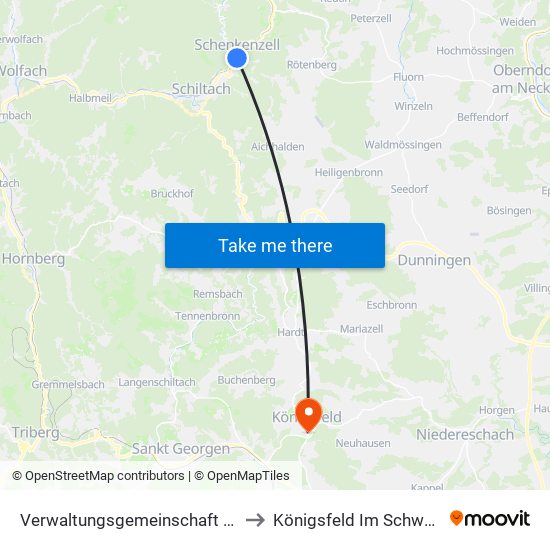Verwaltungsgemeinschaft Schiltach to Königsfeld Im Schwarzwald map