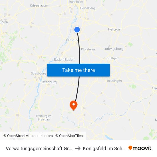 Verwaltungsgemeinschaft Graben-Neudorf to Königsfeld Im Schwarzwald map