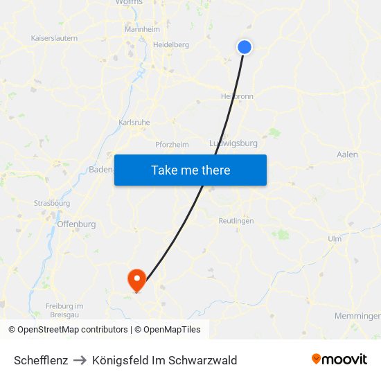 Schefflenz to Königsfeld Im Schwarzwald map