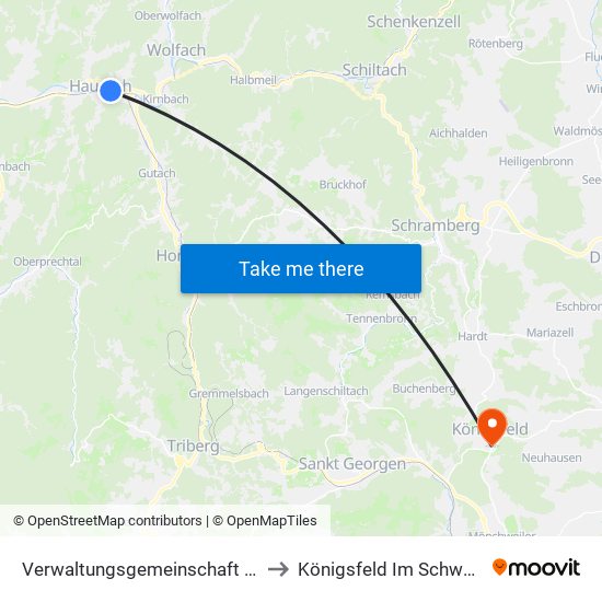 Verwaltungsgemeinschaft Hausach to Königsfeld Im Schwarzwald map