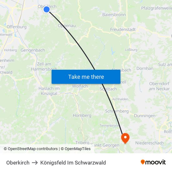 Oberkirch to Königsfeld Im Schwarzwald map