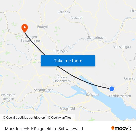 Markdorf to Königsfeld Im Schwarzwald map