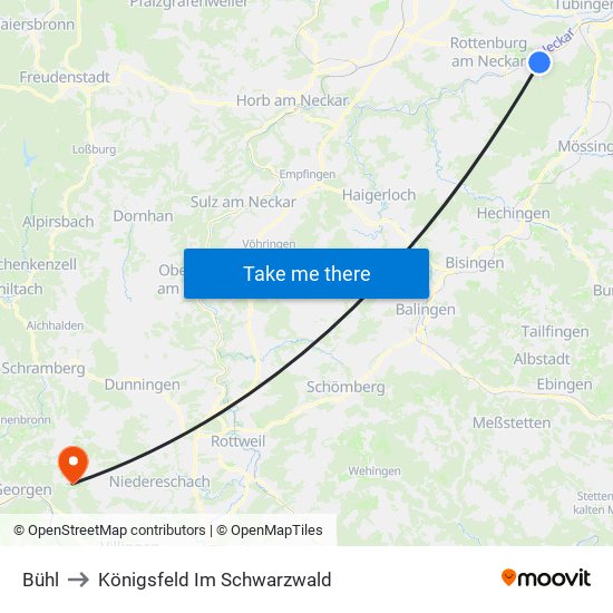 Bühl to Königsfeld Im Schwarzwald map