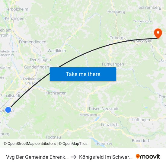 Vvg Der Gemeinde Ehrenkirchen to Königsfeld Im Schwarzwald map