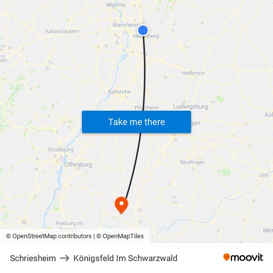 Schriesheim to Königsfeld Im Schwarzwald map