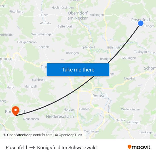 Rosenfeld to Königsfeld Im Schwarzwald map