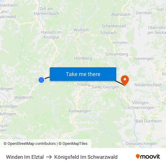 Winden Im Elztal to Königsfeld Im Schwarzwald map