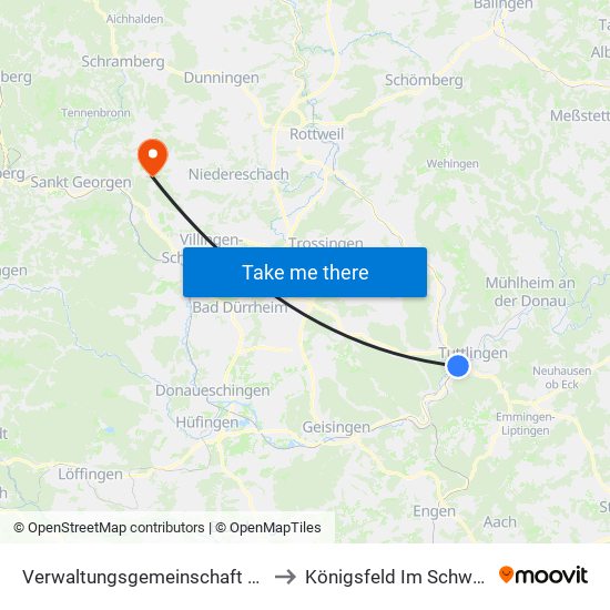 Verwaltungsgemeinschaft Tuttlingen to Königsfeld Im Schwarzwald map