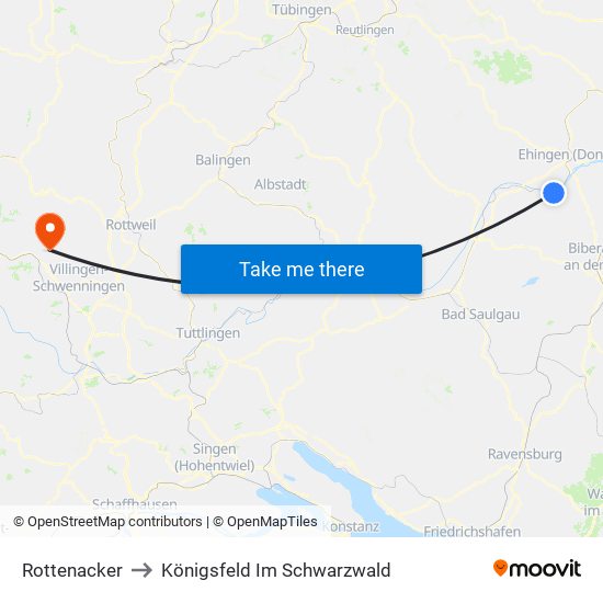 Rottenacker to Königsfeld Im Schwarzwald map