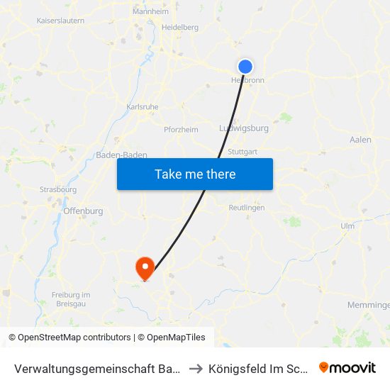 Verwaltungsgemeinschaft Bad Friedrichshall to Königsfeld Im Schwarzwald map