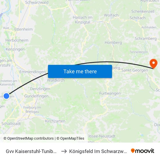 Gvv Kaiserstuhl-Tuniberg to Königsfeld Im Schwarzwald map