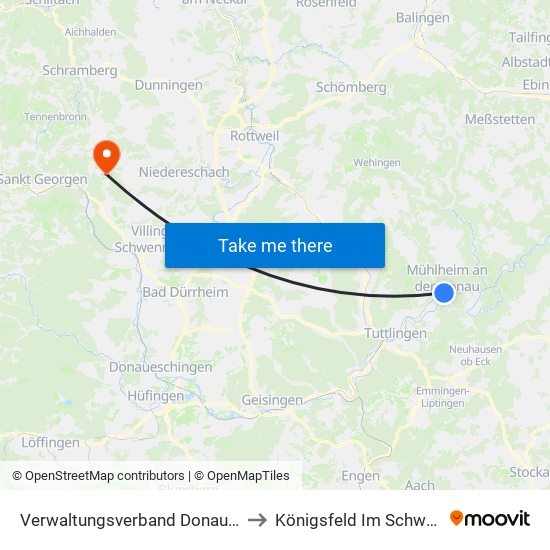 Verwaltungsverband Donau-Heuberg to Königsfeld Im Schwarzwald map