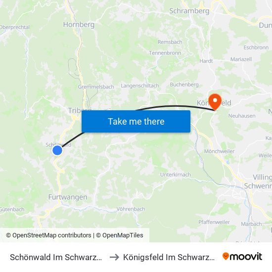 Schönwald Im Schwarzwald to Königsfeld Im Schwarzwald map