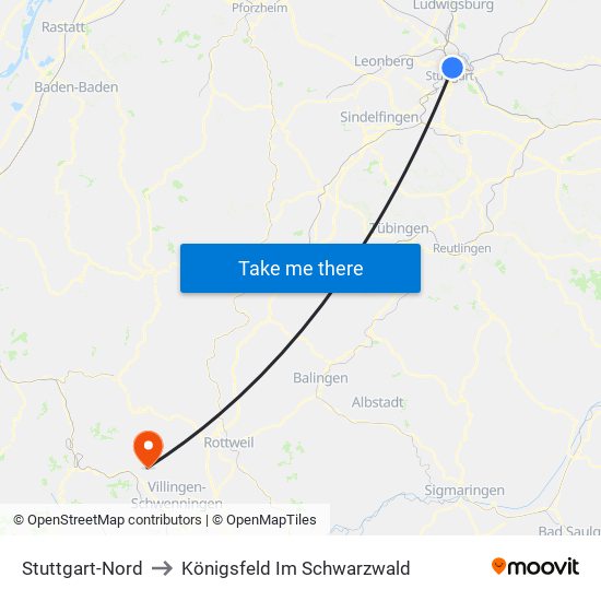 Stuttgart-Nord to Königsfeld Im Schwarzwald map