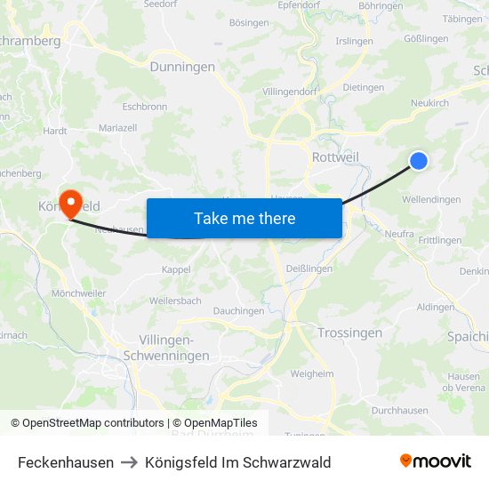 Feckenhausen to Königsfeld Im Schwarzwald map