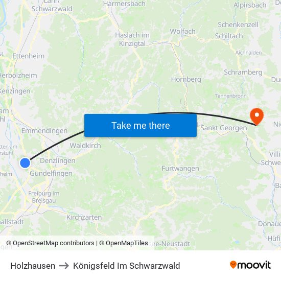 Holzhausen to Königsfeld Im Schwarzwald map