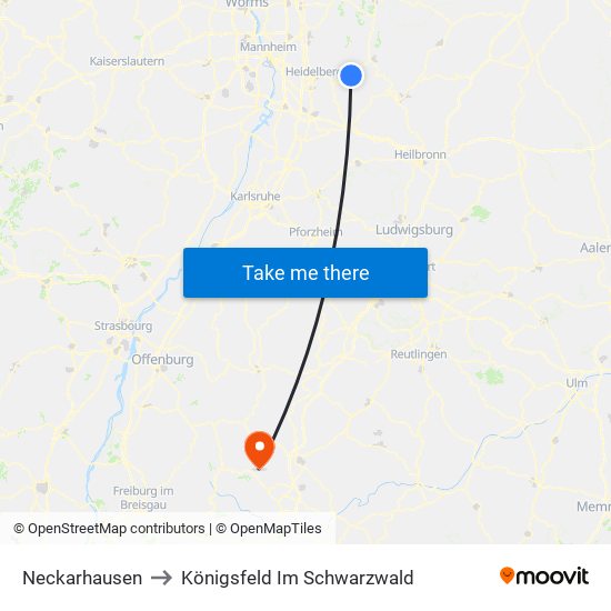 Neckarhausen to Königsfeld Im Schwarzwald map