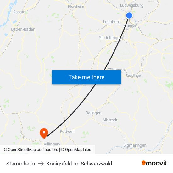 Stammheim to Königsfeld Im Schwarzwald map