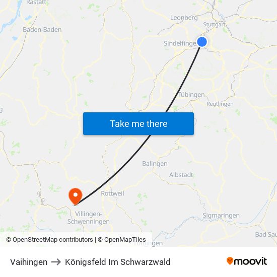 Vaihingen to Königsfeld Im Schwarzwald map