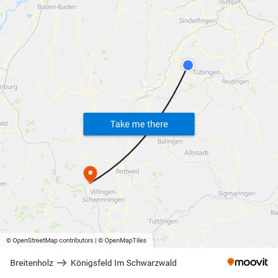 Breitenholz to Königsfeld Im Schwarzwald map