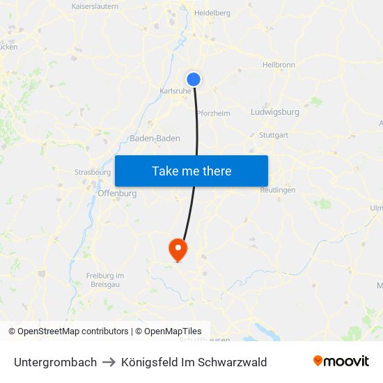 Untergrombach to Königsfeld Im Schwarzwald map