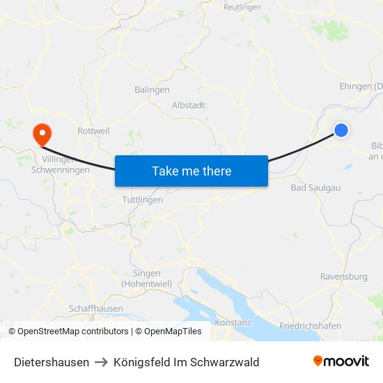 Dietershausen to Königsfeld Im Schwarzwald map