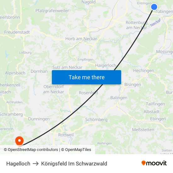 Hagelloch to Königsfeld Im Schwarzwald map