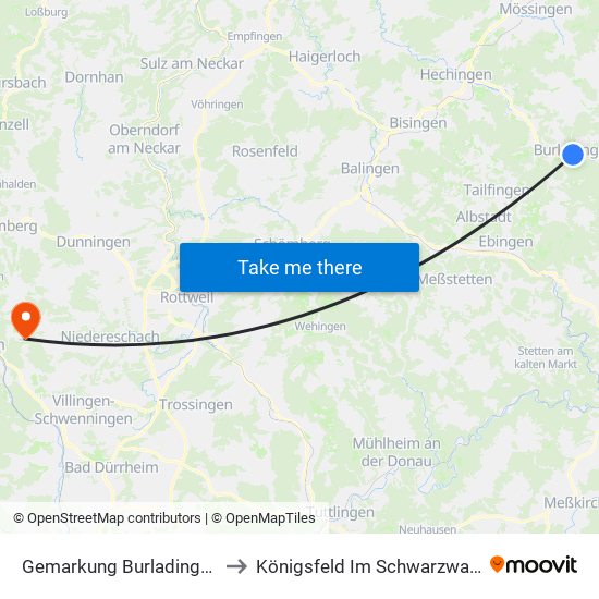 Gemarkung Burladingen to Königsfeld Im Schwarzwald map