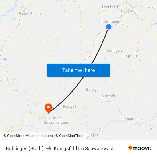 Böblingen (Stadt) to Königsfeld Im Schwarzwald map