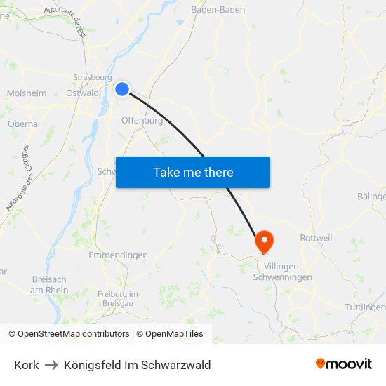 Kork to Königsfeld Im Schwarzwald map