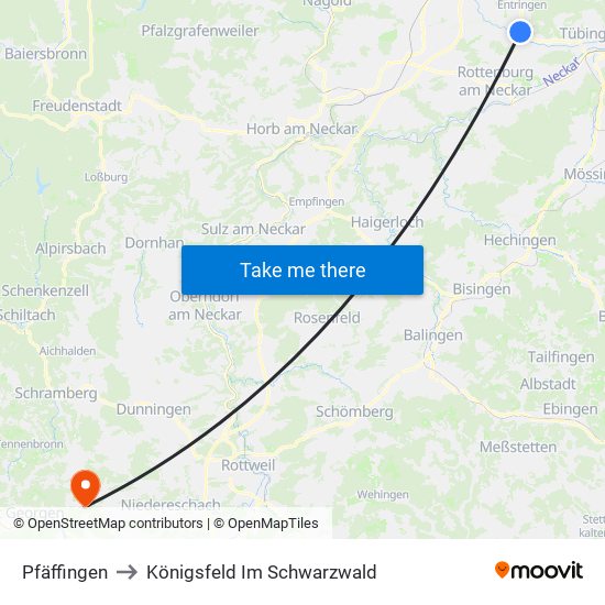 Pfäffingen to Königsfeld Im Schwarzwald map