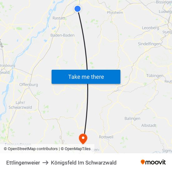 Ettlingenweier to Königsfeld Im Schwarzwald map