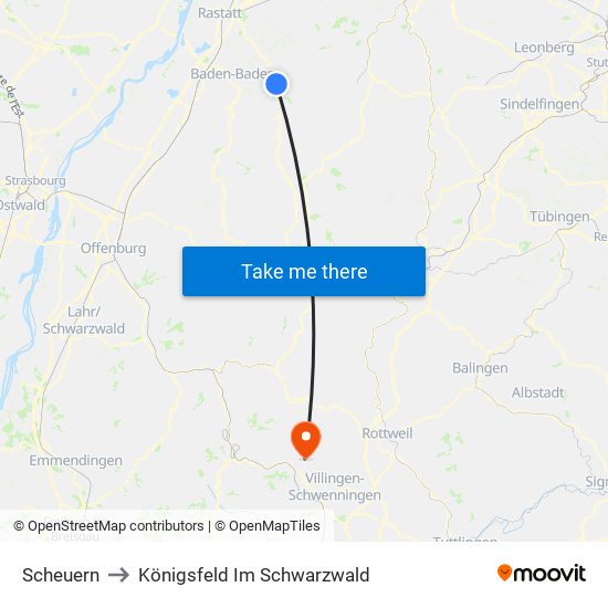 Scheuern to Königsfeld Im Schwarzwald map