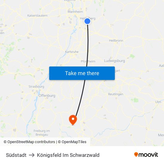 Südstadt to Königsfeld Im Schwarzwald map