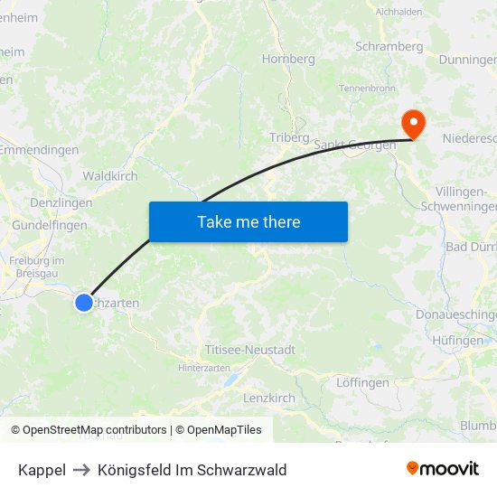 Kappel to Königsfeld Im Schwarzwald map