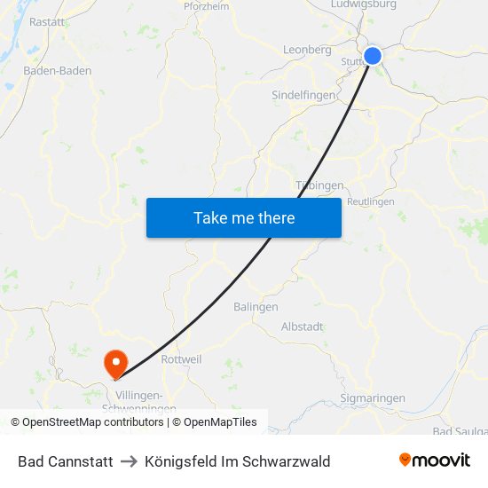 Bad Cannstatt to Königsfeld Im Schwarzwald map