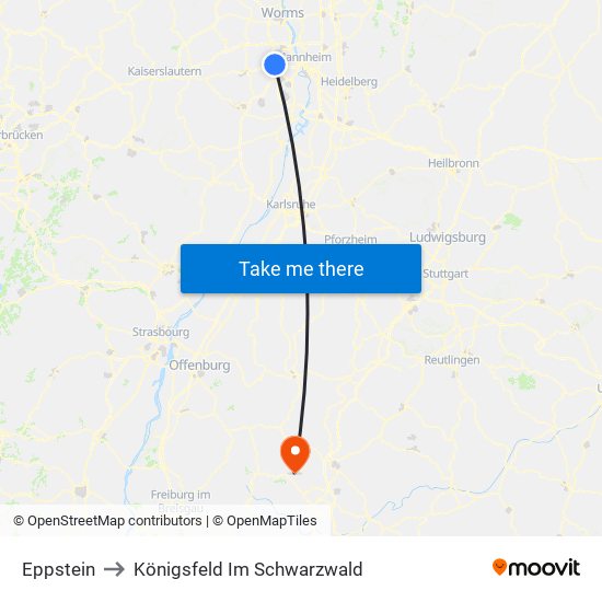 Eppstein to Königsfeld Im Schwarzwald map