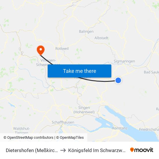 Dietershofen (Meßkirch) to Königsfeld Im Schwarzwald map