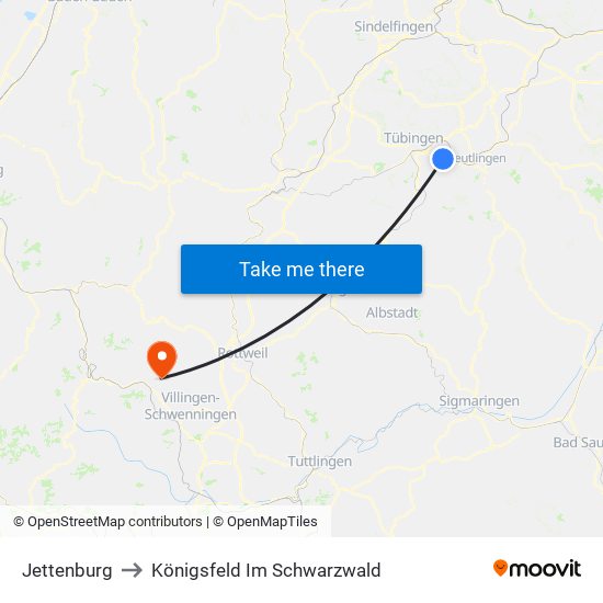 Jettenburg to Königsfeld Im Schwarzwald map