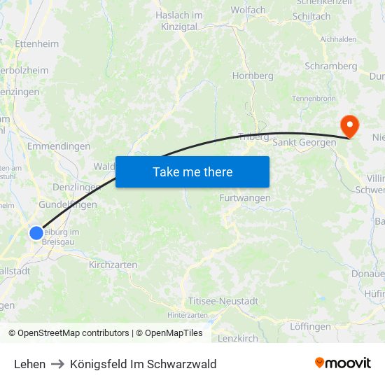 Lehen to Königsfeld Im Schwarzwald map