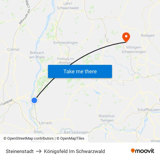 Steinenstadt to Königsfeld Im Schwarzwald map