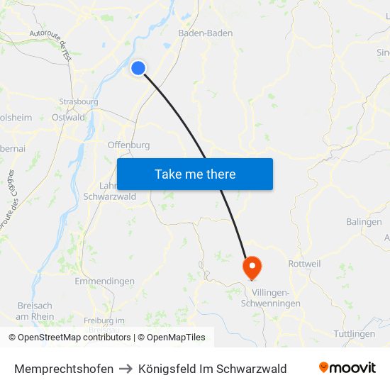 Memprechtshofen to Königsfeld Im Schwarzwald map